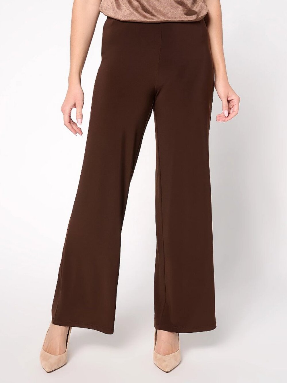 Dennis Basso Regular Italia Knit Wide Leg Pants, Chocolate Sz 1X a672931